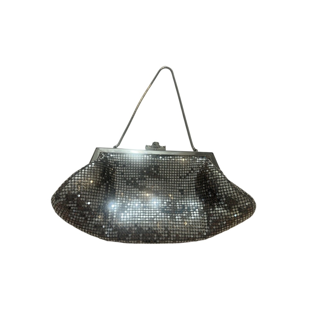 Preston & York Silver Metal Mesh Evening Clutch Rhinestone‎ Kiss Lock Bag